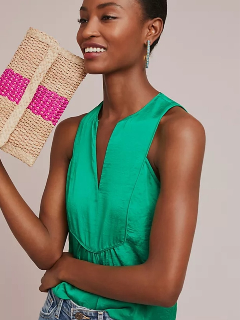Anthropologie Maeve Teal Satin Shell
